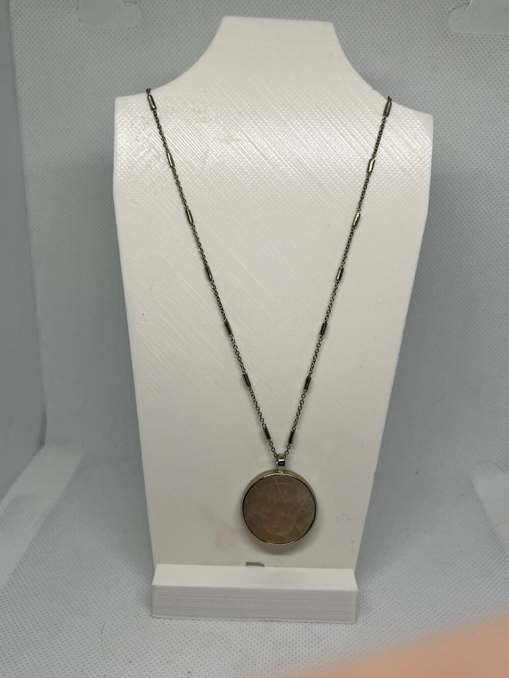 Loft Double-Sided Howlite & Quartz Pendant Necklace 31” Chain Natural Stone